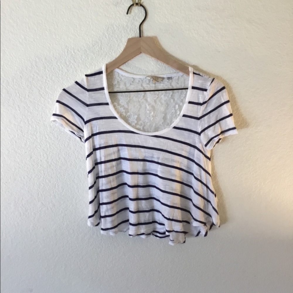 Guess navy & white striped crop top